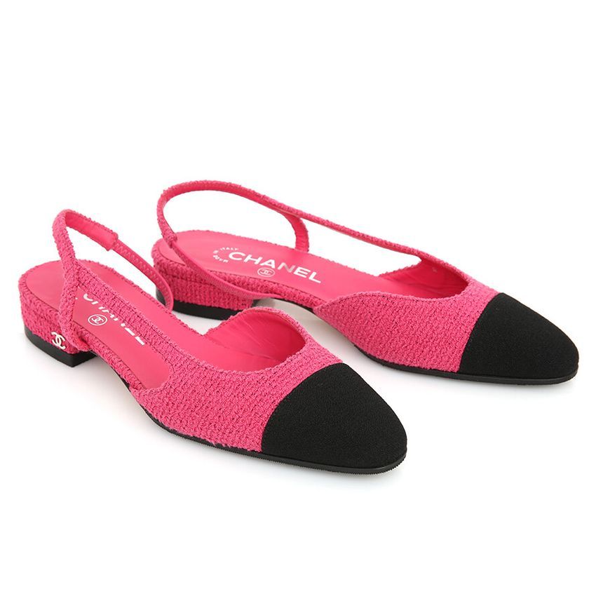 CHANEL Tweed Slingback Low Heel Sandals G31319 [] - Image 3